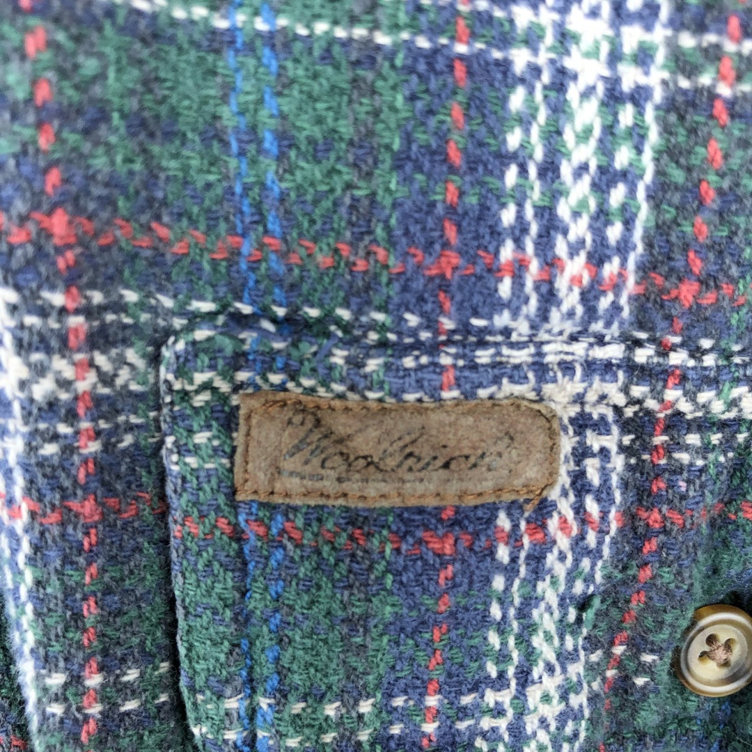 90s-00'S Woolrich Long-Sleeve Button-Down Flannel Check Shirt, Men's Size L (Equivalent), Vintage cotton green type Vintage Second Hand