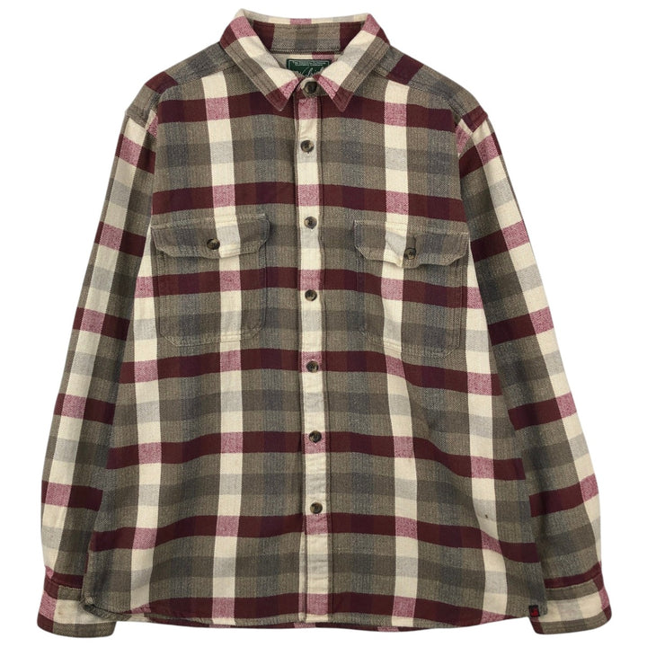 WOOLRICH Long Sleeve Flannel Check Shirt, Men's Size L unclear Beige type Vintage Second Hand