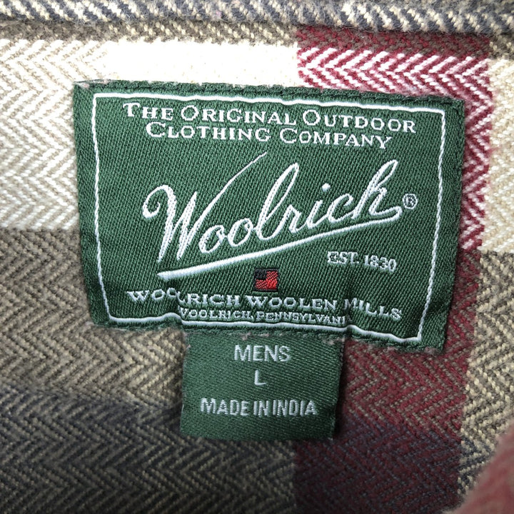 WOOLRICH Long Sleeve Flannel Check Shirt, Men's Size L unclear Beige type Vintage Second Hand