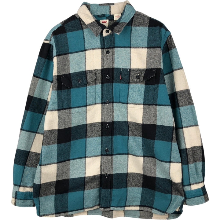 Levi's Relaxed Long-Sleeve Flannel Check Shirt, Men's Size L (approx.) cotton turquoise blue Vintage Second Hand