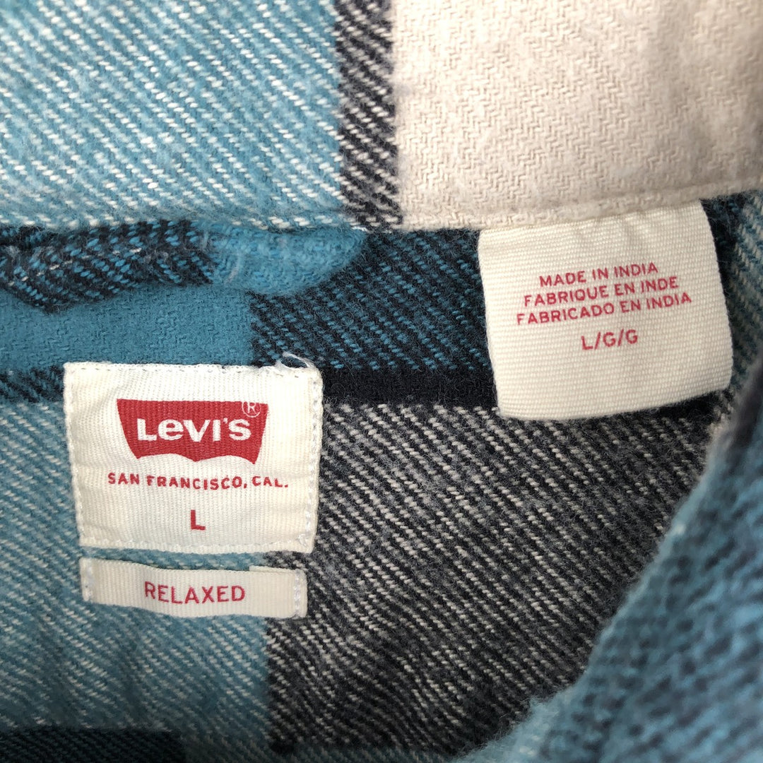 Levi's Relaxed Long-Sleeve Flannel Check Shirt, Men's Size L (approx.) cotton turquoise blue Vintage Second Hand