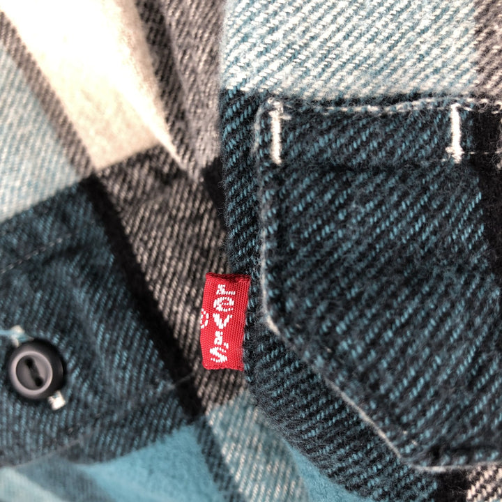 Levi's Relaxed Long-Sleeve Flannel Check Shirt, Men's Size L (approx.) cotton turquoise blue Vintage Second Hand
