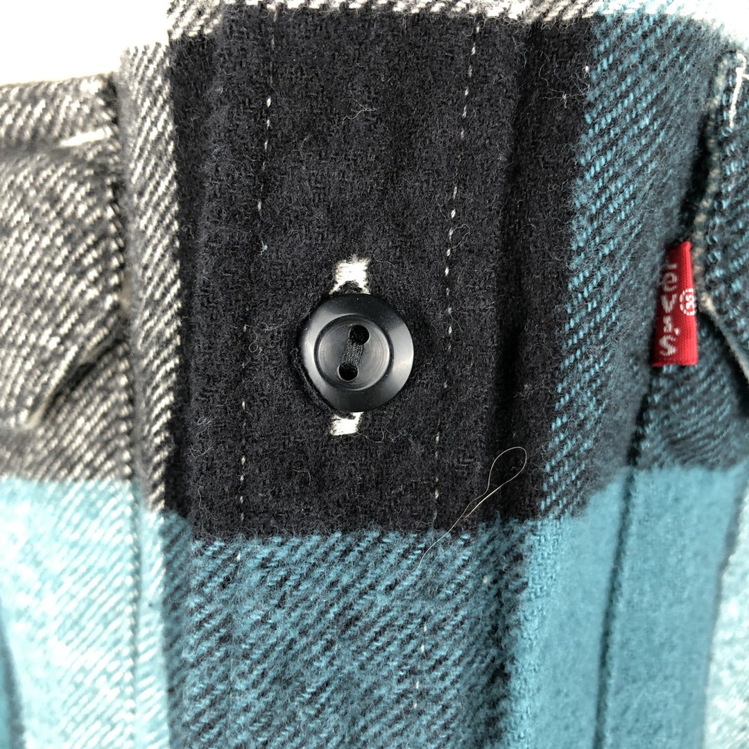 Levi's Relaxed Long-Sleeve Flannel Check Shirt, Men's Size L (approx.) cotton turquoise blue Vintage Second Hand