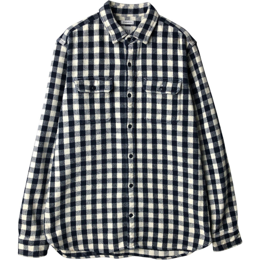 GAP STANDARD FIT Long-Sleeve Flannel Check Shirt, Men's Size M (approx.) cotton navy blue type Vintage Second Hand