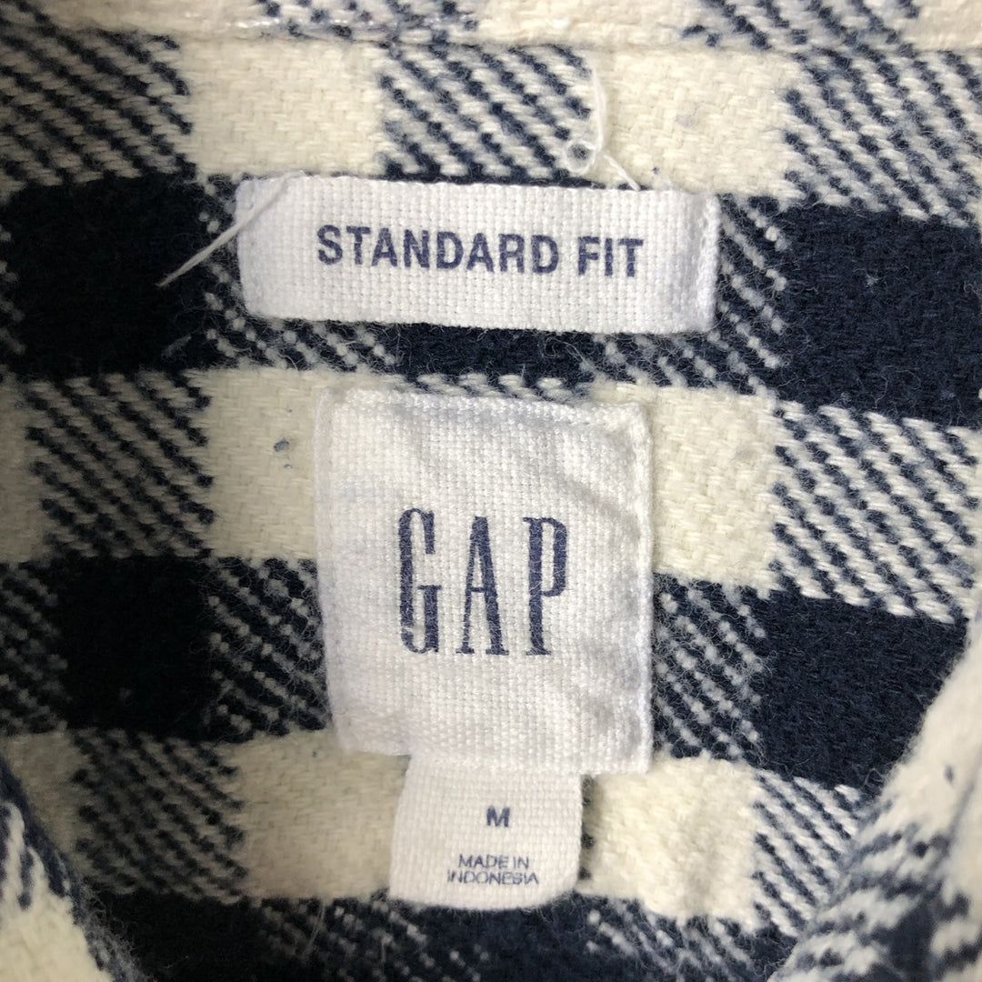GAP STANDARD FIT Long-Sleeve Flannel Check Shirt, Men's Size M (approx.) cotton navy blue type Vintage Second Hand