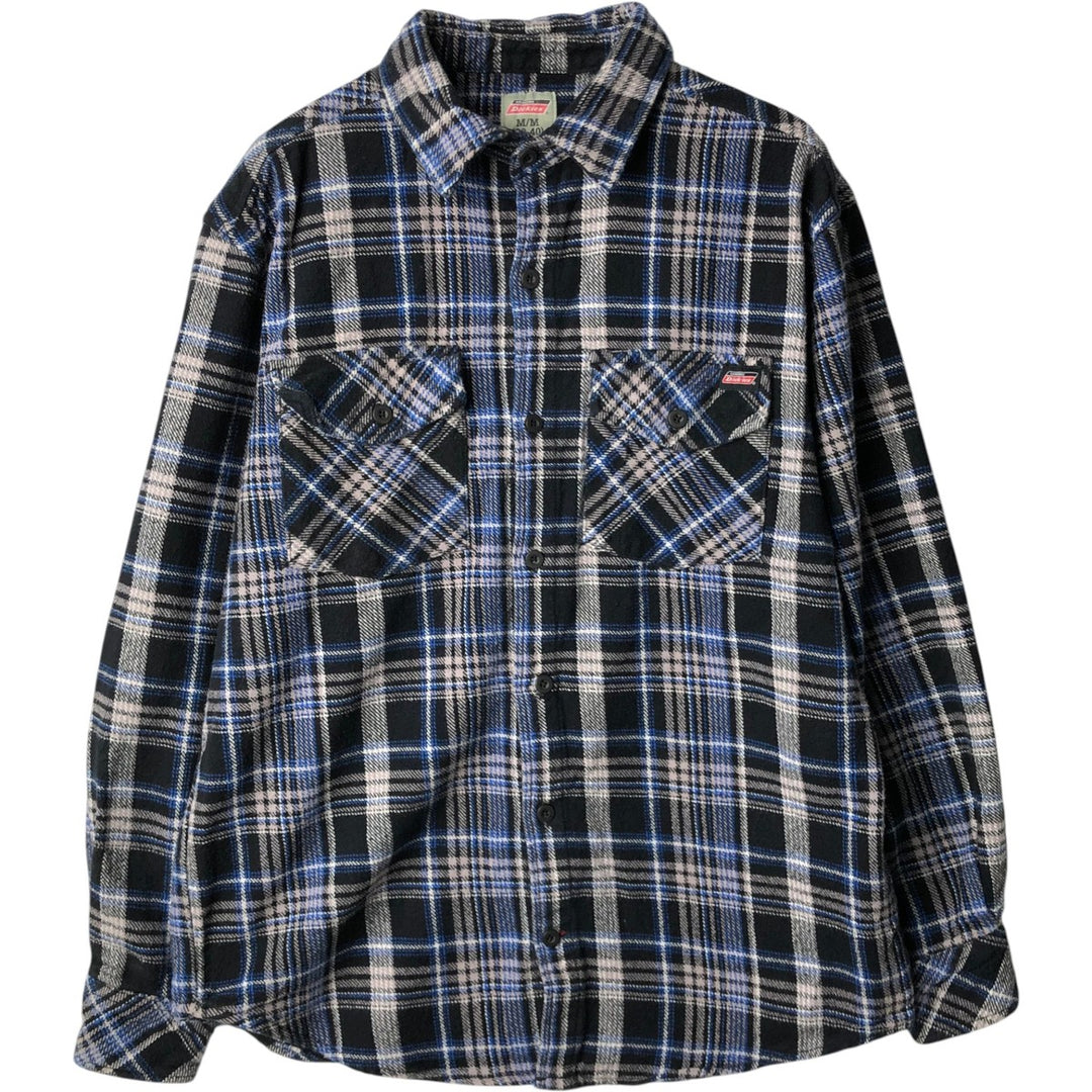 Dickies Long Sleeve Flannel Check Shirt, Men's Size Medium cotton black type Vintage Second Hand