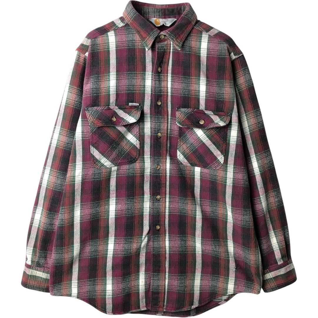 80s-90'S Carhartt Long-Sleeve Flannel Check Shirt, Men's Size M (approx.), Vintage unclear wine-red Vintage Second Hand