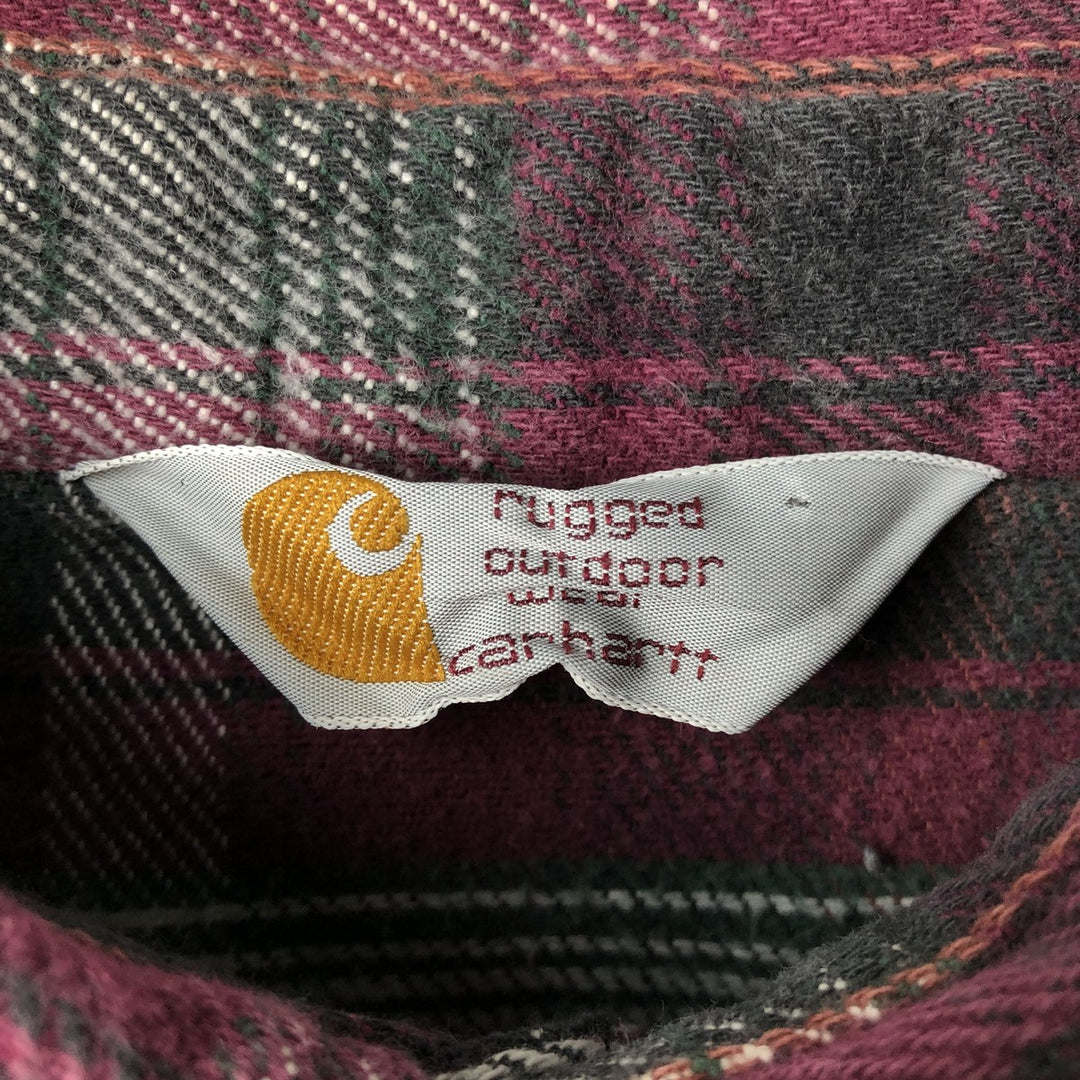 80s-90'S Carhartt Long-Sleeve Flannel Check Shirt, Men's Size M (approx.), Vintage unclear wine-red Vintage Second Hand