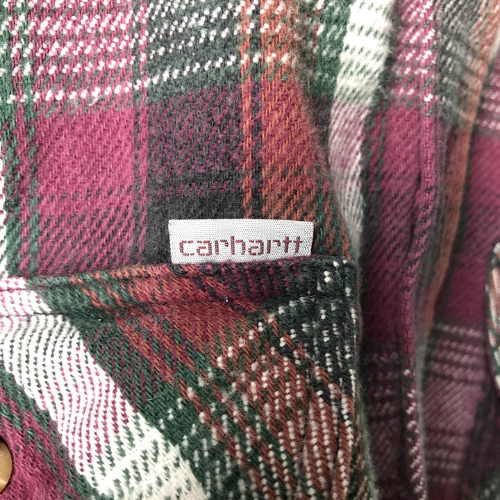 80s-90'S Carhartt Long-Sleeve Flannel Check Shirt, Men's Size M (approx.), Vintage unclear wine-red Vintage Second Hand