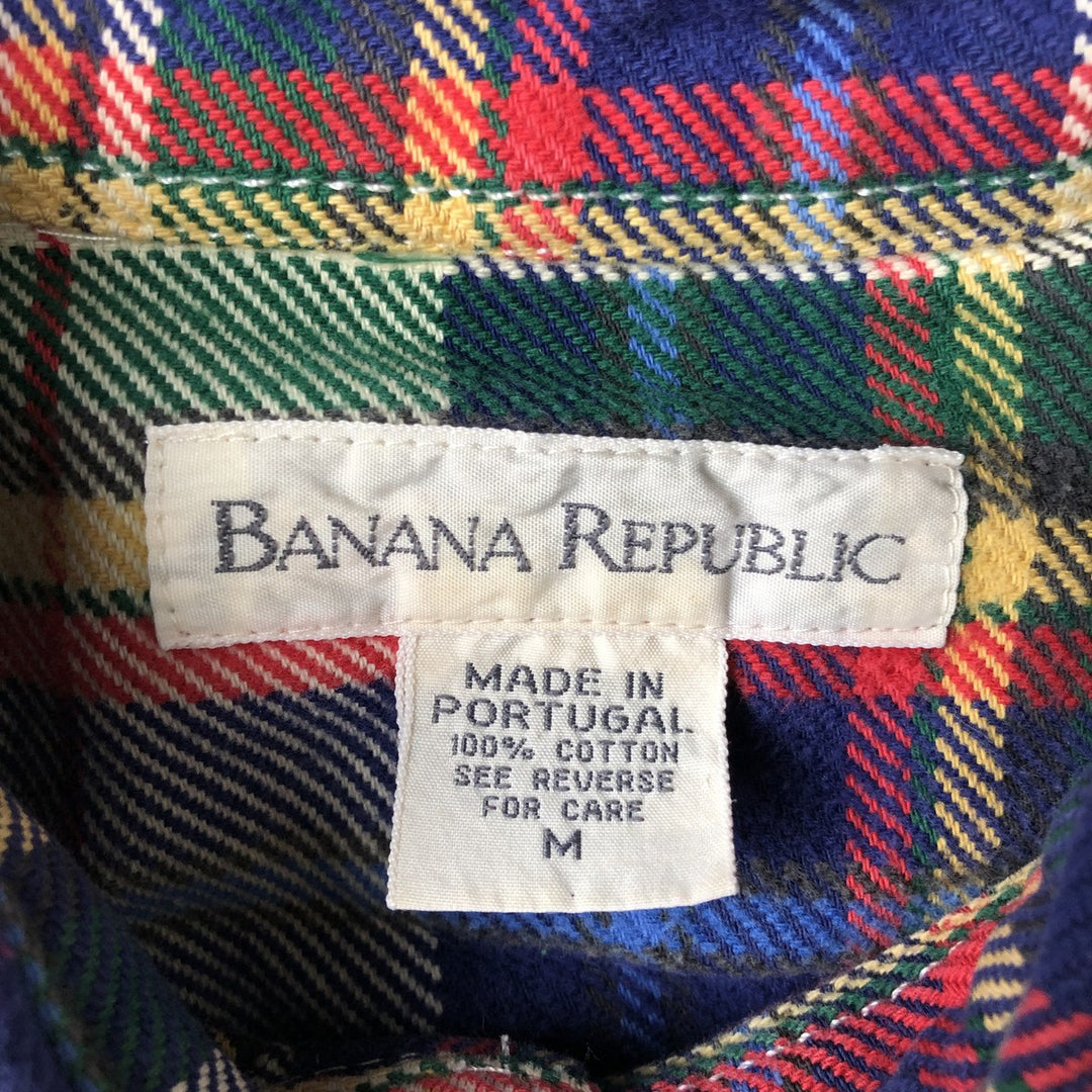 90'S Banana Republic Tartan Check Long-Sleeve Flannel Check Shirt, Men's Size M (approx.), Vintage cotton unbleached Vintage Second Hand