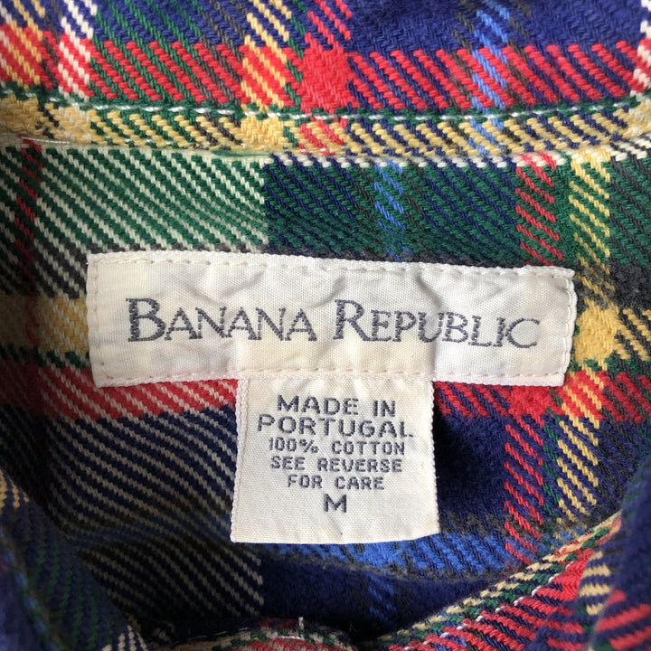 90'S Banana Republic Tartan Check Long-Sleeve Flannel Check Shirt, Men's Size M (approx.), Vintage cotton unbleached Vintage Second Hand