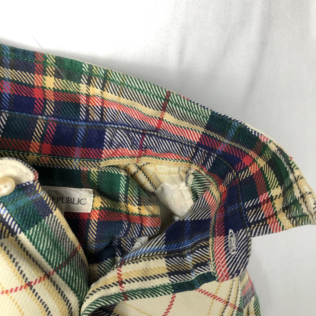 90'S Banana Republic Tartan Check Long-Sleeve Flannel Check Shirt, Men's Size M (approx.), Vintage cotton unbleached Vintage Second Hand
