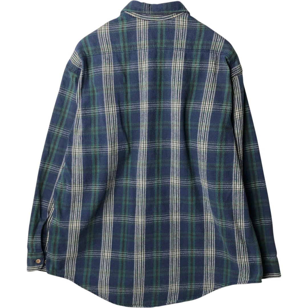 90s-00'S St. John's Bay Long-Sleeve Heavy Flannel Check Shirt, Made in USA, Men's Size XL (approx.) cotton navy blue type Vintage Second Hand