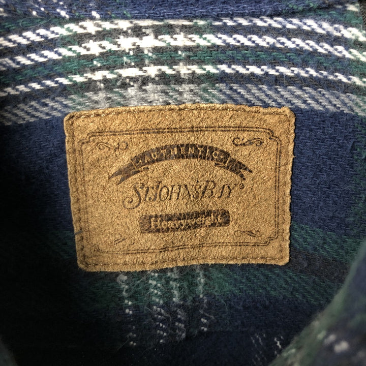 90s-00'S St. John's Bay Long-Sleeve Heavy Flannel Check Shirt, Made in USA, Men's Size XL (approx.) cotton navy blue type Vintage Second Hand