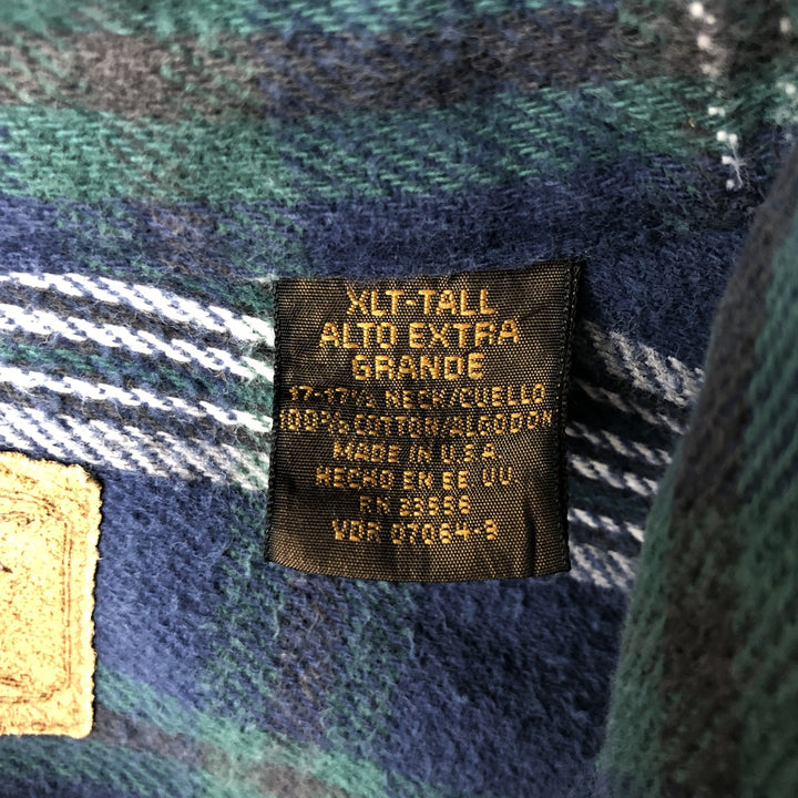 90s-00'S St. John's Bay Long-Sleeve Heavy Flannel Check Shirt, Made in USA, Men's Size XL (approx.) cotton navy blue type Vintage Second Hand