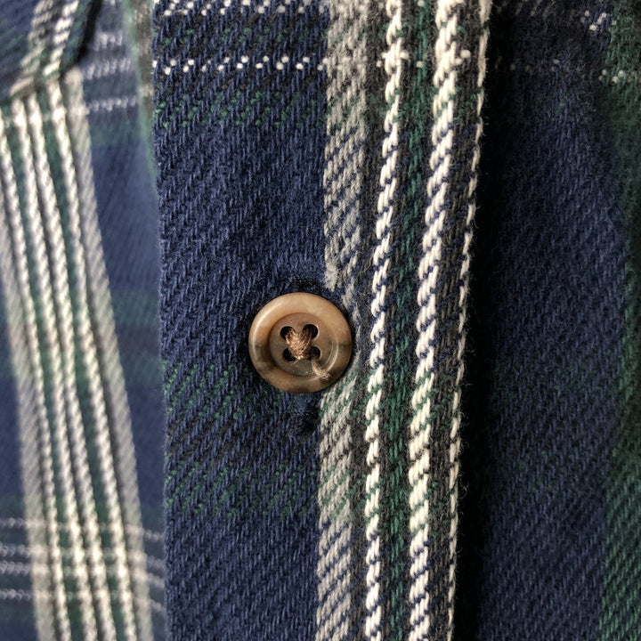 90s-00'S St. John's Bay Long-Sleeve Heavy Flannel Check Shirt, Made in USA, Men's Size XL (approx.) cotton navy blue type Vintage Second Hand