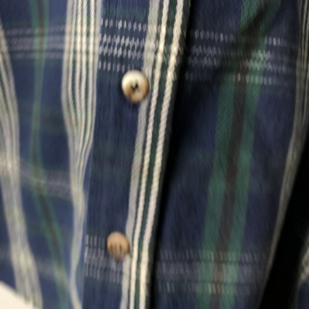 90s-00'S St. John's Bay Long-Sleeve Heavy Flannel Check Shirt, Made in USA, Men's Size XL (approx.) cotton navy blue type Vintage Second Hand