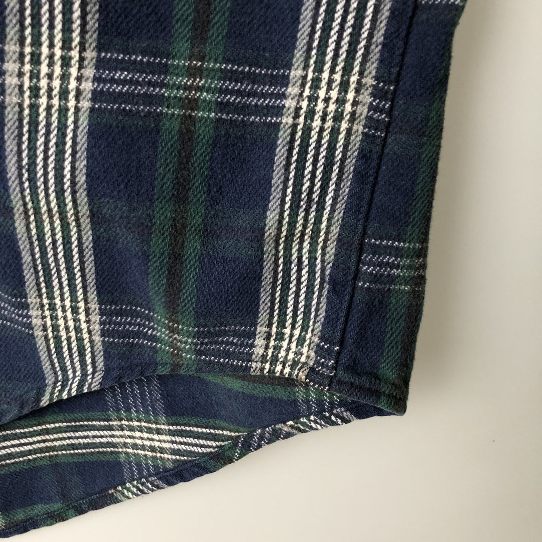 90s-00'S St. John's Bay Long-Sleeve Heavy Flannel Check Shirt, Made in USA, Men's Size XL (approx.) cotton navy blue type Vintage Second Hand
