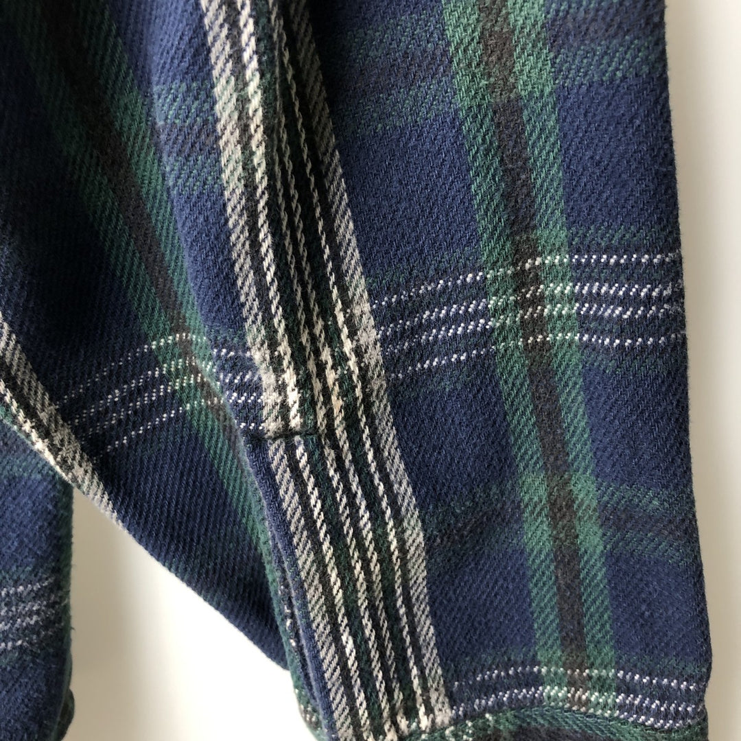 90s-00'S St. John's Bay Long-Sleeve Heavy Flannel Check Shirt, Made in USA, Men's Size XL (approx.) cotton navy blue type Vintage Second Hand