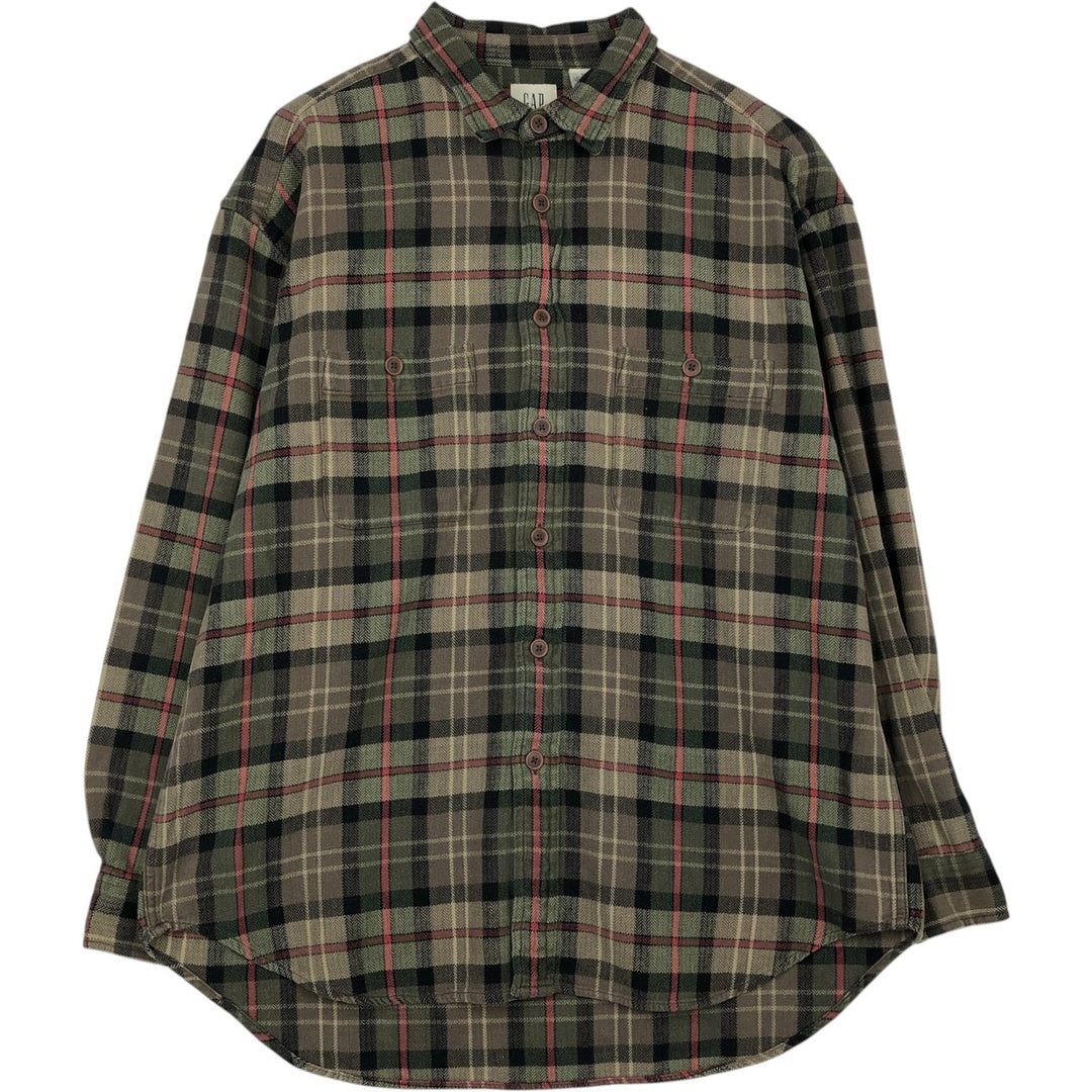 90'S GAP Old Gap Herringbone Long-Sleeve Flannel Check Shirt, Men's XL Equivalent, Thick Fabric, Vintage cotton Khaki type Vintage Second Hand