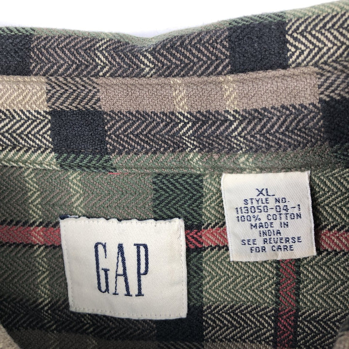 90'S GAP Old Gap Herringbone Long-Sleeve Flannel Check Shirt, Men's XL Equivalent, Thick Fabric, Vintage cotton Khaki type Vintage Second Hand