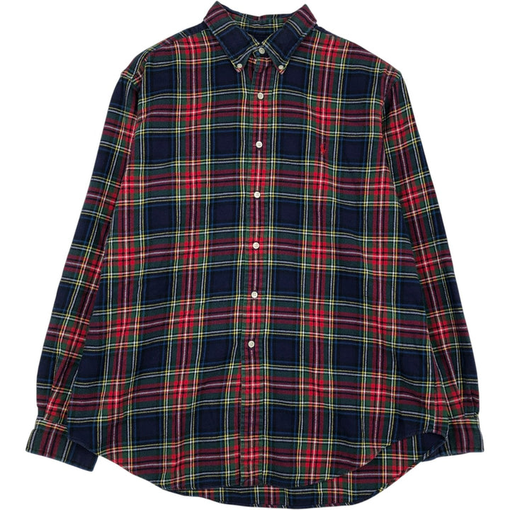 Ralph Lauren Classic Fit Long Sleeve Button Down Light Flannel Check Shirt Men's XL cotton navy blue type Vintage Second Hand