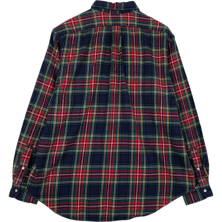 Ralph Lauren Classic Fit Long Sleeve Button Down Light Flannel Check Shirt Men's XL cotton navy blue type Vintage Second Hand