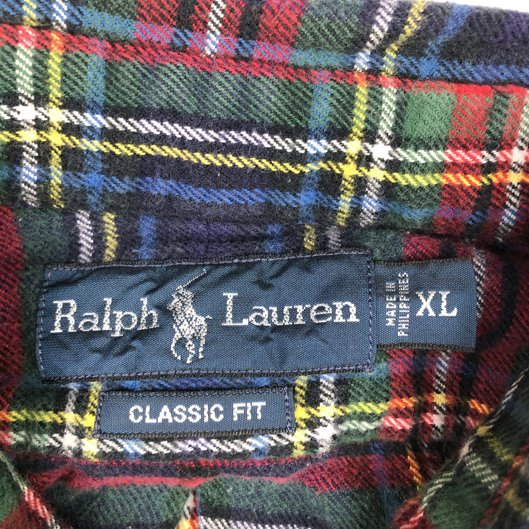 Ralph Lauren Classic Fit Long Sleeve Button Down Light Flannel Check Shirt Men's XL cotton navy blue type Vintage Second Hand