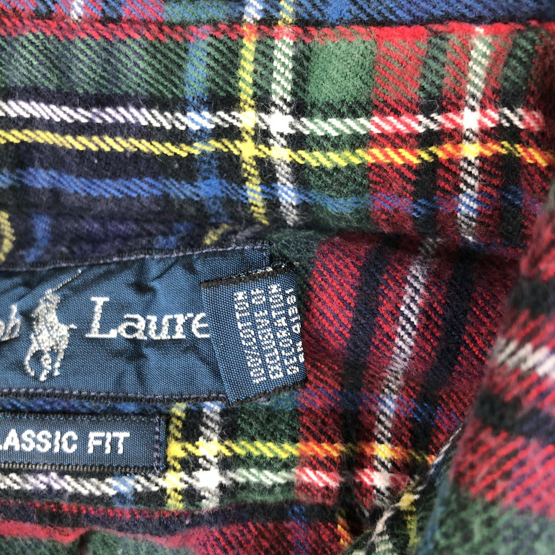 Ralph Lauren Classic Fit Long Sleeve Button Down Light Flannel Check Shirt Men's XL cotton navy blue type Vintage Second Hand
