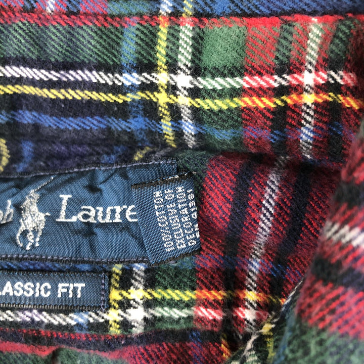 Ralph Lauren Classic Fit Long Sleeve Button Down Light Flannel Check Shirt Men's XL cotton navy blue type Vintage Second Hand