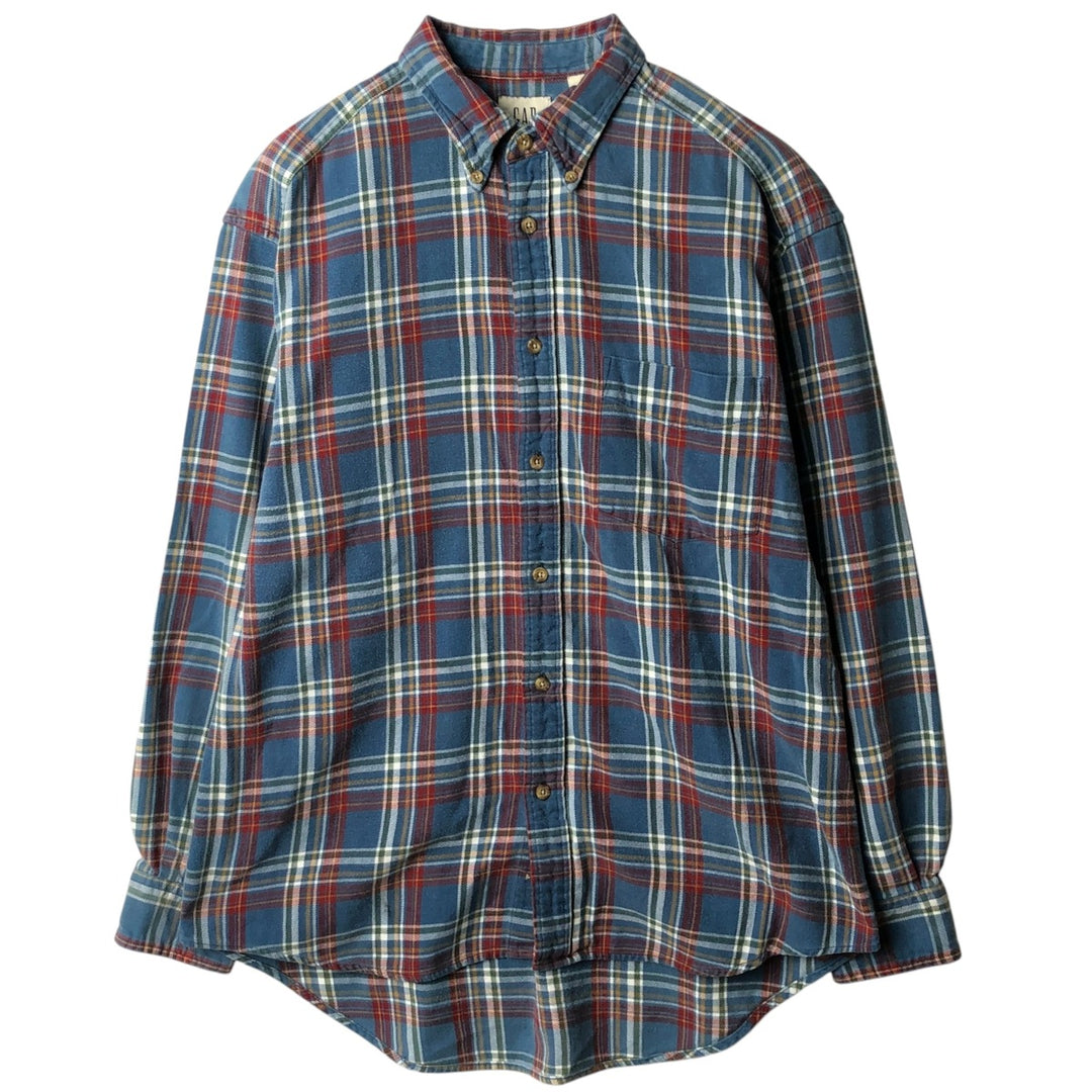 90'S GAP Vintage Long Sleeve Button-Down Flannel Check Shirt, Men's Size Medium cotton blue type Vintage Second Hand
