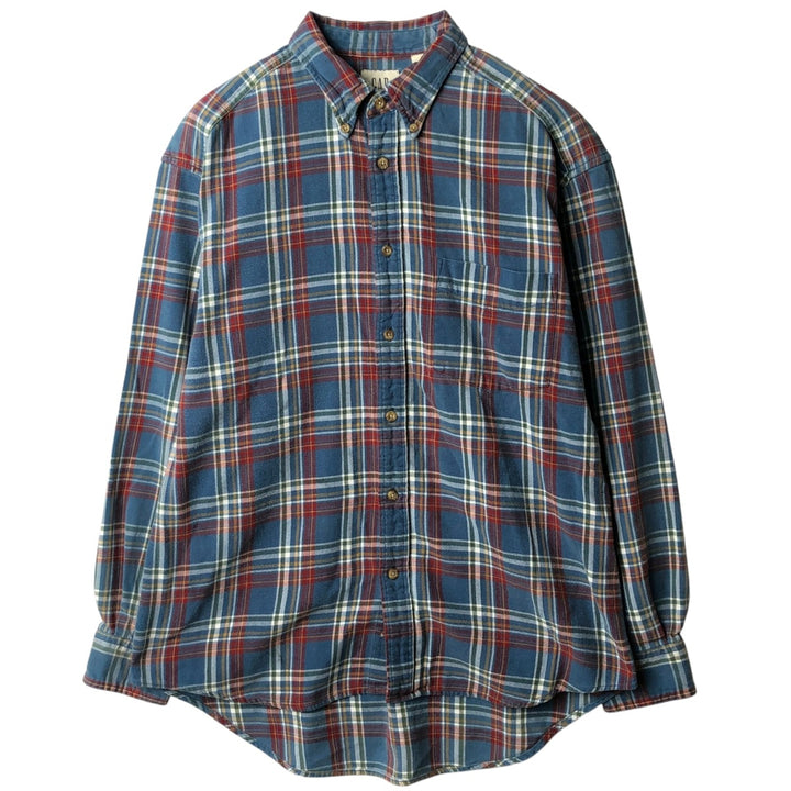 90'S GAP Vintage Long Sleeve Button-Down Flannel Check Shirt, Men's Size Medium cotton blue type Vintage Second Hand