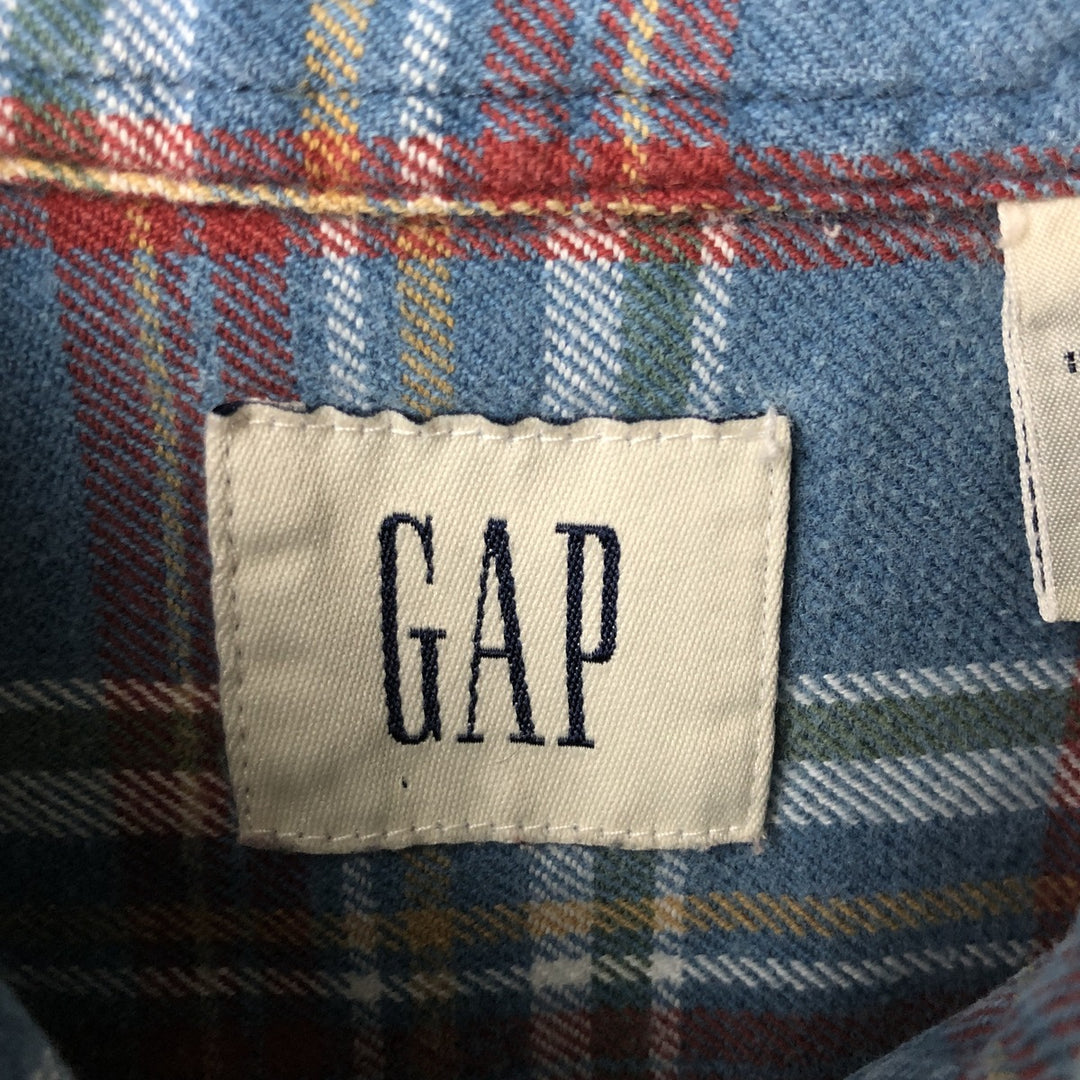 90'S GAP Vintage Long Sleeve Button-Down Flannel Check Shirt, Men's Size Medium cotton blue type Vintage Second Hand