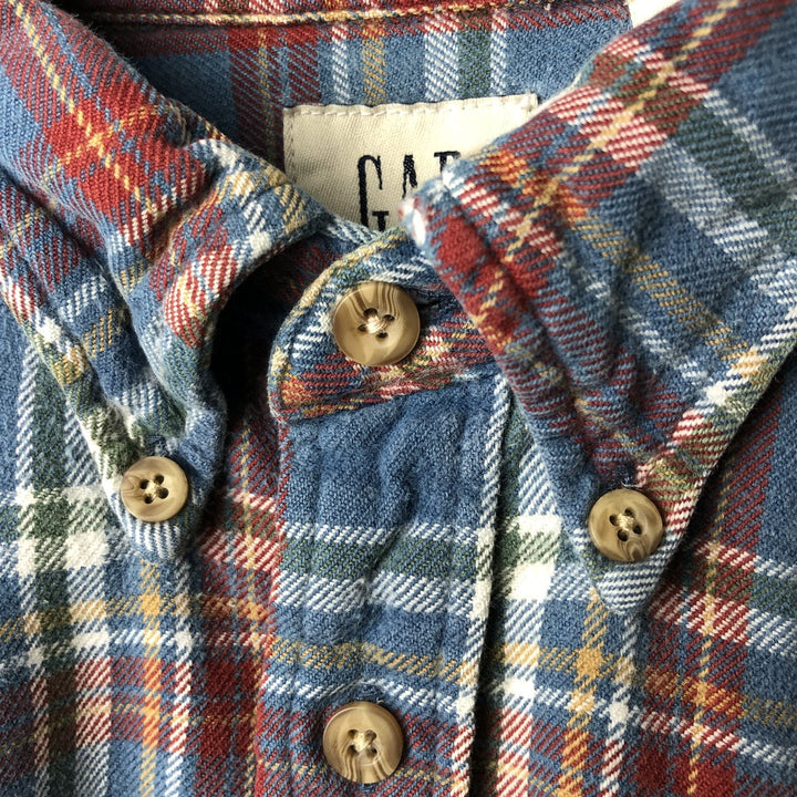 90'S GAP Vintage Long Sleeve Button-Down Flannel Check Shirt, Men's Size Medium cotton blue type Vintage Second Hand