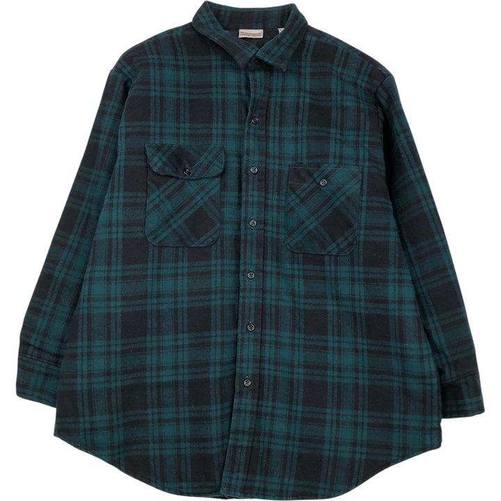 90'S Field & Stream Padded Long-Sleeve Heavy Flannel Check Shirt, Made in USA, Men's XL Equivalent, Vintage cotton green type Vintage Second Hand