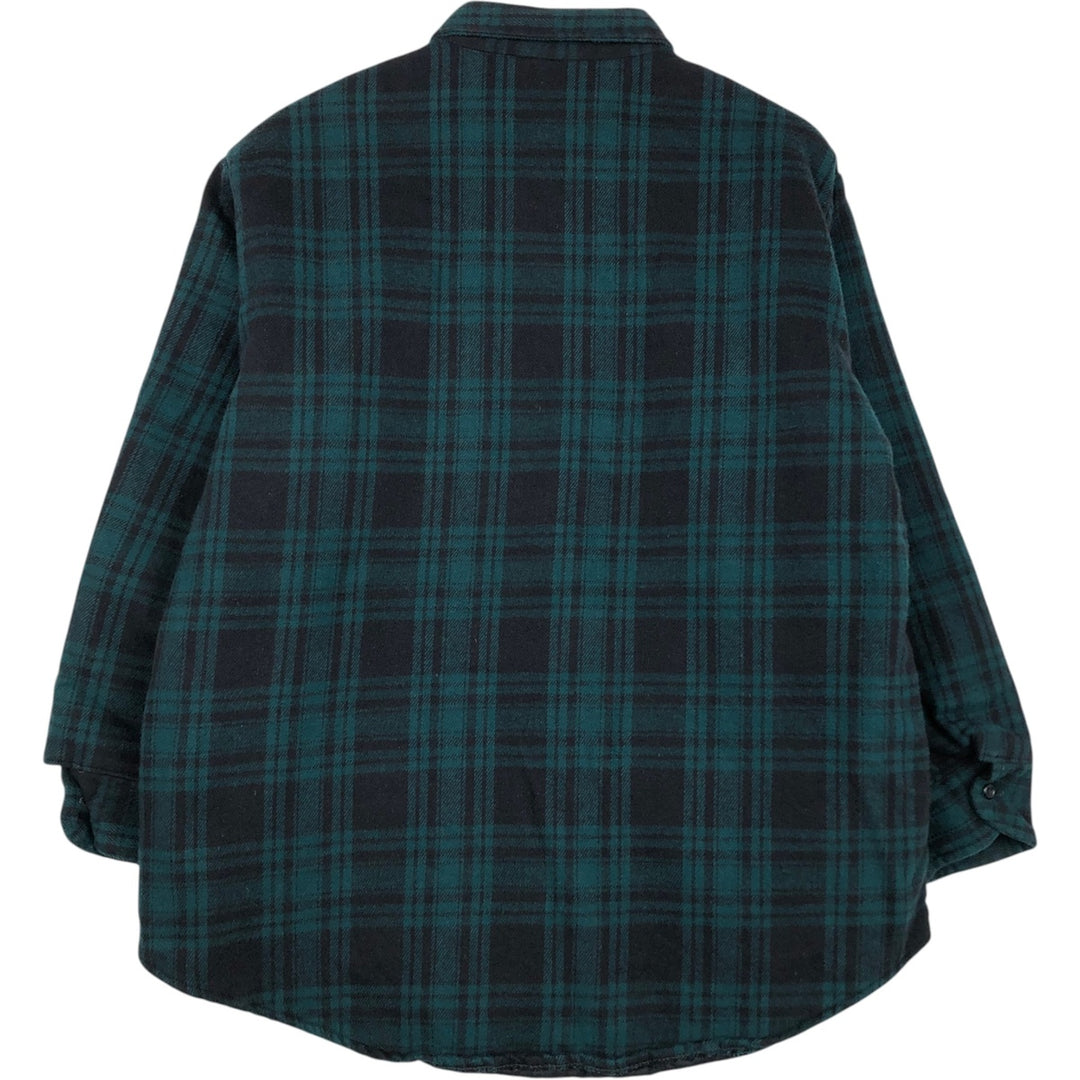 90'S Field & Stream Padded Long-Sleeve Heavy Flannel Check Shirt, Made in USA, Men's XL Equivalent, Vintage cotton green type Vintage Second Hand