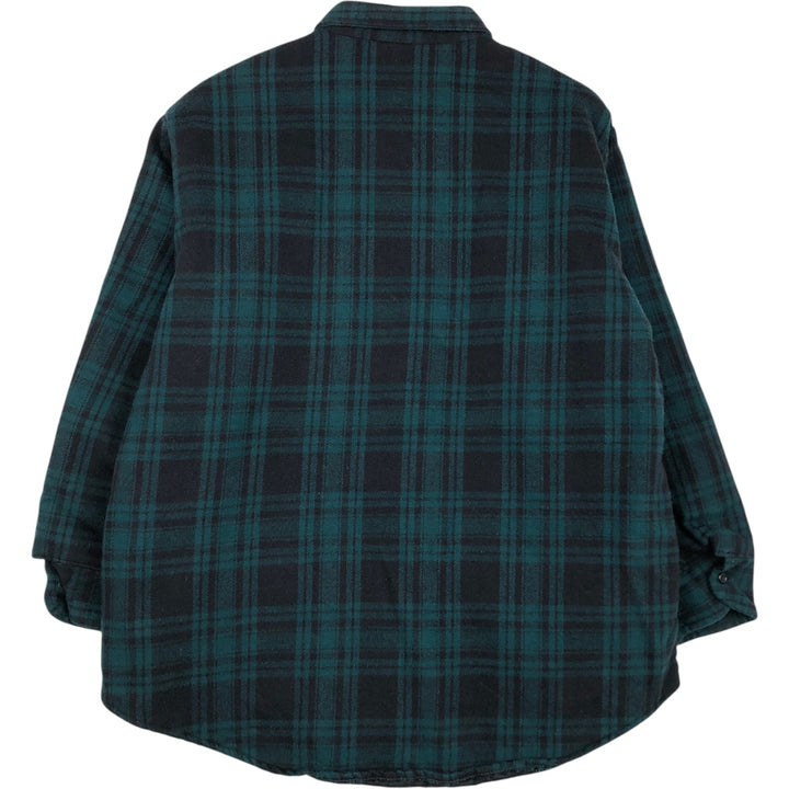 90'S Field & Stream Padded Long-Sleeve Heavy Flannel Check Shirt, Made in USA, Men's XL Equivalent, Vintage cotton green type Vintage Second Hand