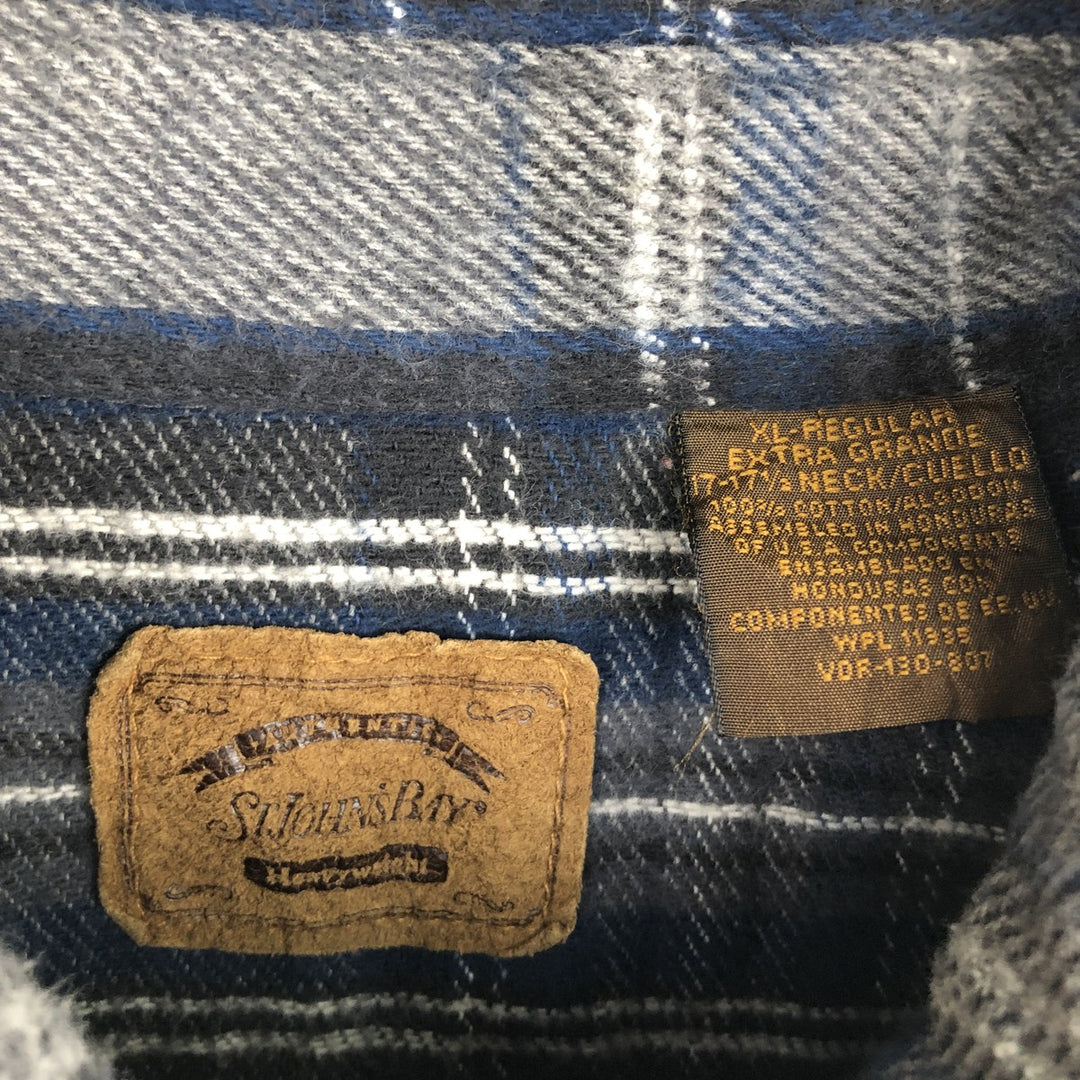 90s-00'S Vintage St. John's Bay Long Sleeve Flannel Check Shirt, Men's Size XL cotton gray type Vintage Second Hand
