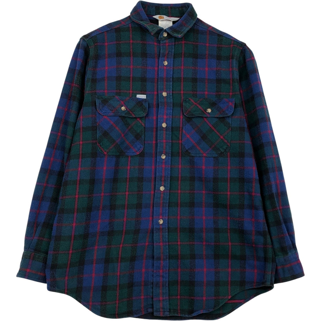 Carhartt ORIGINAL FIT long sleeve flannel check shirt, men's size L unclear green type Vintage Second Hand