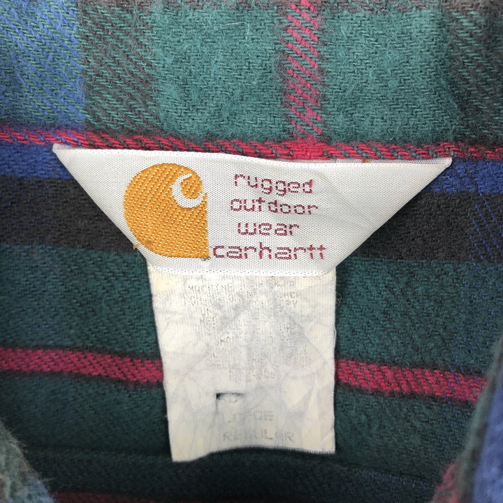 Carhartt ORIGINAL FIT long sleeve flannel check shirt, men's size L unclear green type Vintage Second Hand