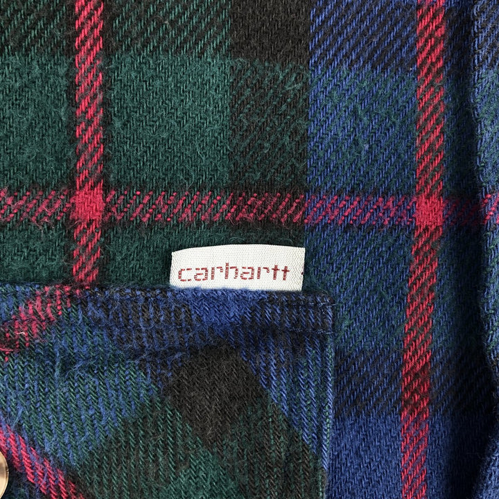 Carhartt ORIGINAL FIT long sleeve flannel check shirt, men's size L unclear green type Vintage Second Hand