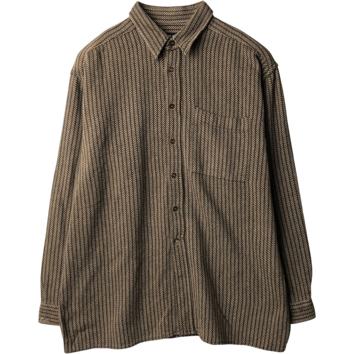 Pierre Cardin CHEMISES All-over Herringbone Pattern Long-Sleeve Flannel Check Shirt, Boxy Shirt, Men's XL Equivalent unclear brown type Vintage Second Hand