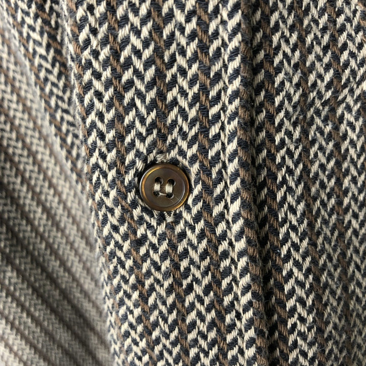 Pierre Cardin CHEMISES All-over Herringbone Pattern Long-Sleeve Flannel Check Shirt, Boxy Shirt, Men's XL Equivalent unclear brown type Vintage Second Hand