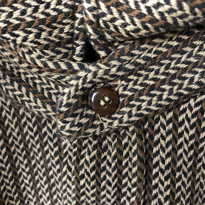 Pierre Cardin CHEMISES All-over Herringbone Pattern Long-Sleeve Flannel Check Shirt, Boxy Shirt, Men's XL Equivalent unclear brown type Vintage Second Hand
