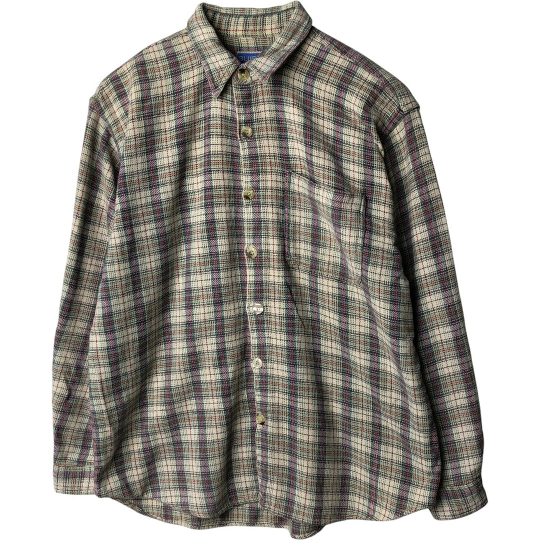 BLUE MAN CASUALS Long-Sleeve Flannel Check Shirt, Men's Size XL (approx.) cotton Beige type Vintage Second Hand