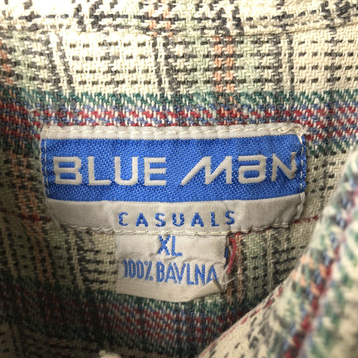 BLUE MAN CASUALS Long-Sleeve Flannel Check Shirt, Men's Size XL (approx.) cotton Beige type Vintage Second Hand