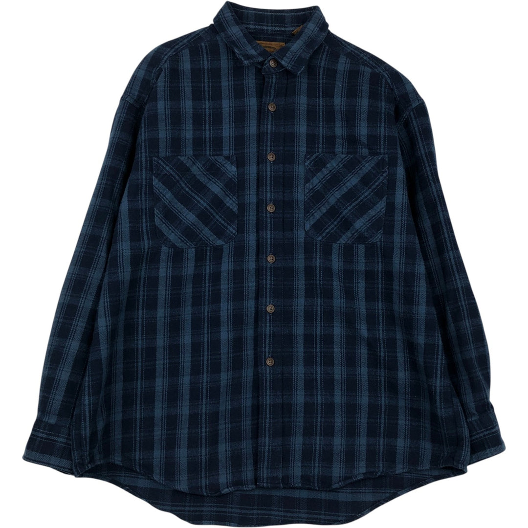 90s-00'S Vintage St. John's Bay Long Sleeve Flannel Check Shirt, Men's Size XL cotton navy blue type Vintage Second Hand