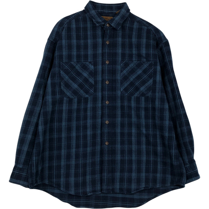 90s-00'S Vintage St. John's Bay Long Sleeve Flannel Check Shirt, Men's Size XL cotton navy blue type Vintage Second Hand