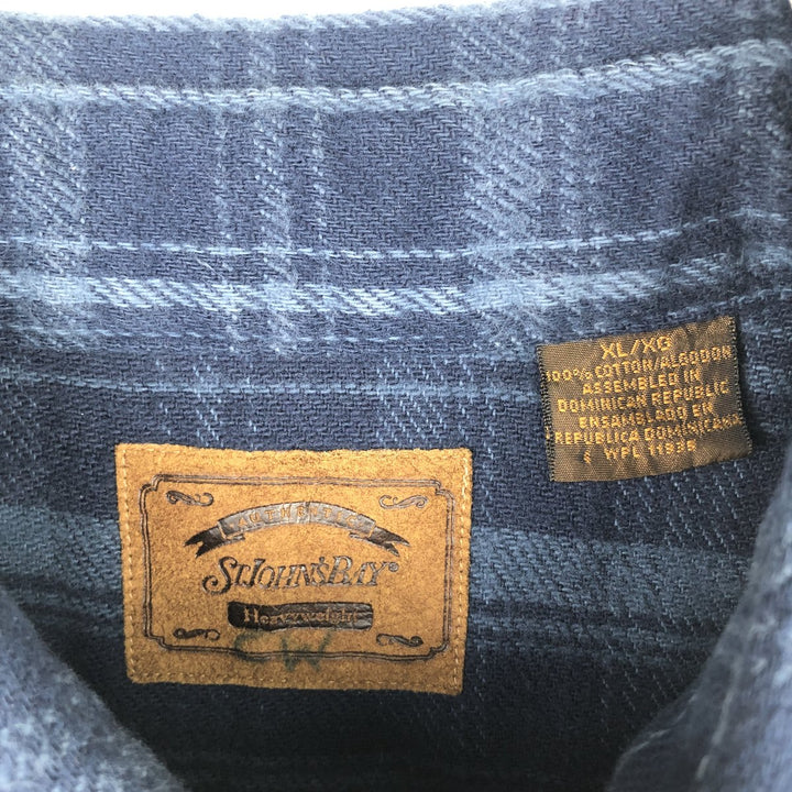90s-00'S Vintage St. John's Bay Long Sleeve Flannel Check Shirt, Men's Size XL cotton navy blue type Vintage Second Hand