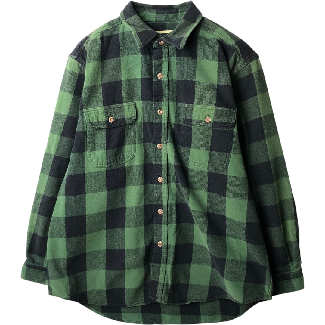 FIELD and STREAM Buffalo Check Long Sleeve Heavy Flannel Check Shirt, Men's Size XL unclear green type Vintage Second Hand